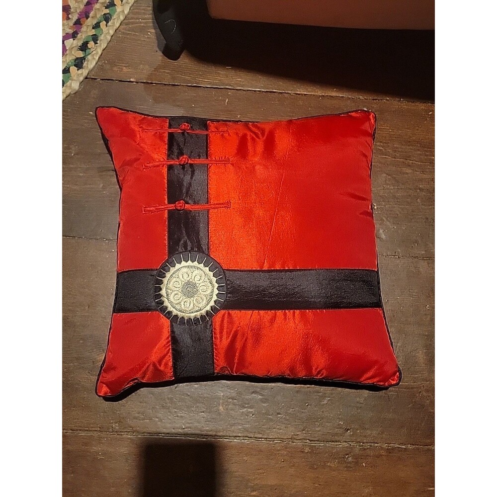 15x15 Red Black Chinese Pillow Embroidered China Asia Oriental Home Decor Square